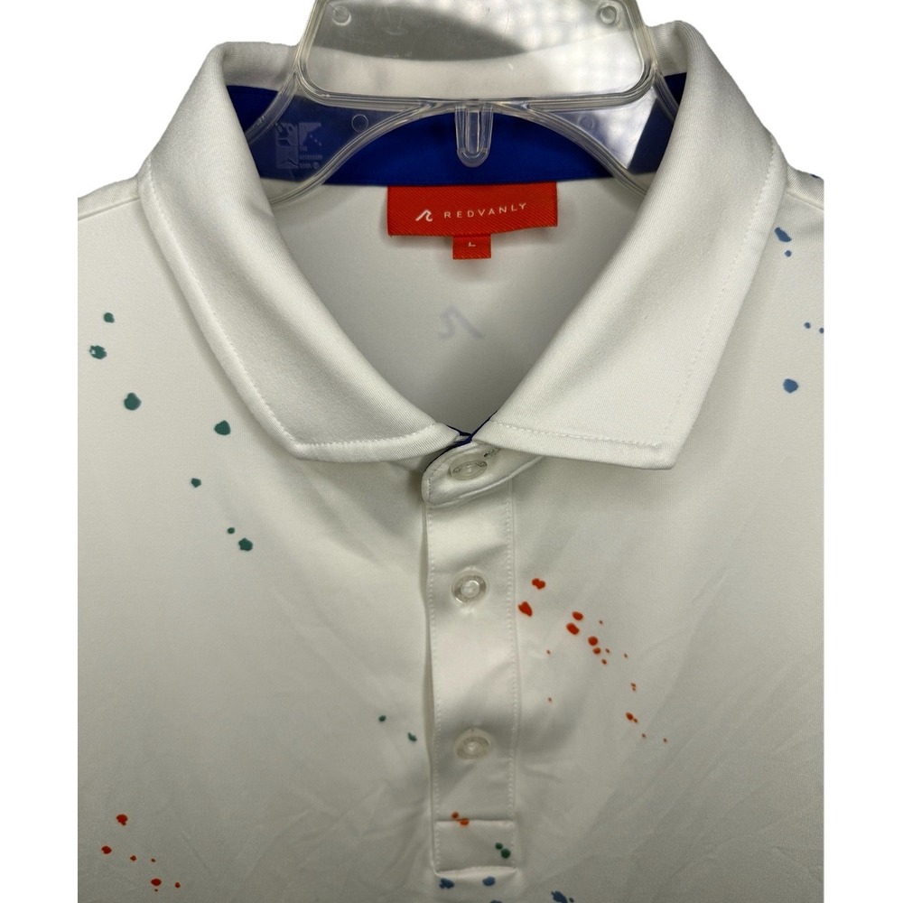 Redvanly Men's Large White Splatter Paint All Over Short Sleeve Polo Shirt